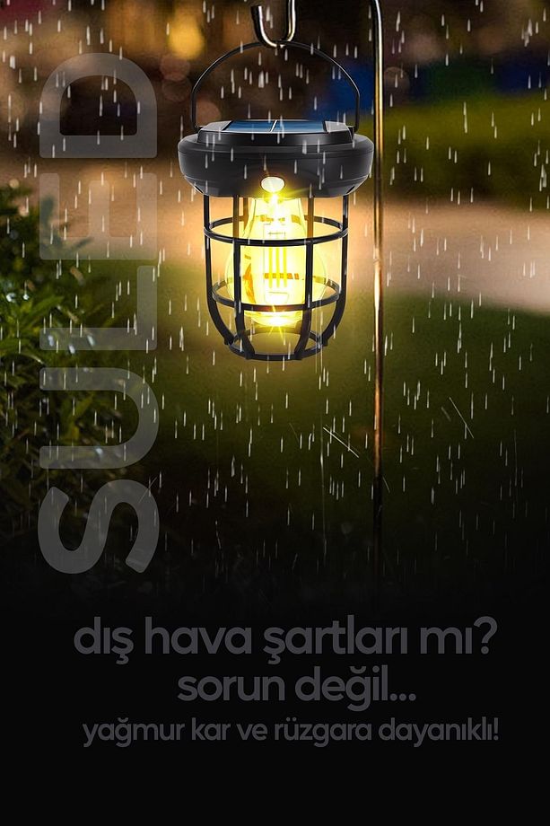 Solar Şarjlı Hareket Sensörlü Led Fener Işık 15W Askılı 3 Modlu Otomatik Led Kamp Bahçe Lambası - 5