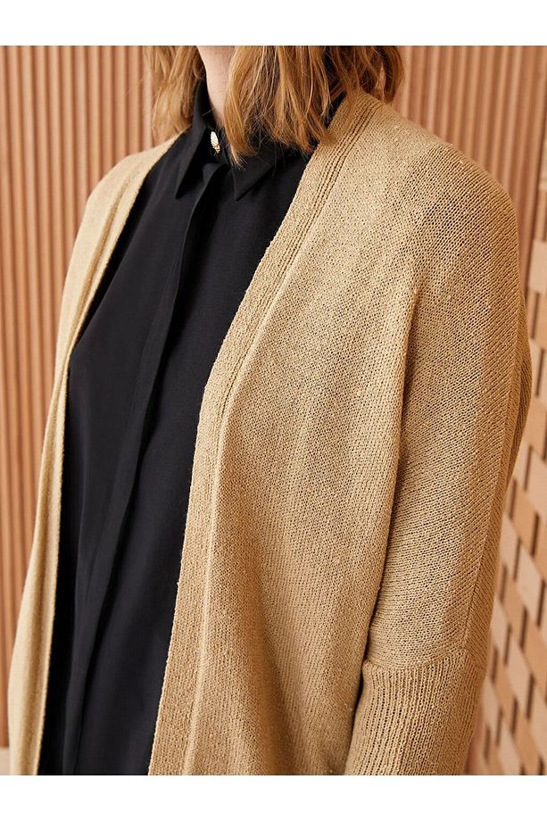 LCW Modest Şal Yaka Düz Uzun Kollu Oversize Kadın Triko Hırka - 3