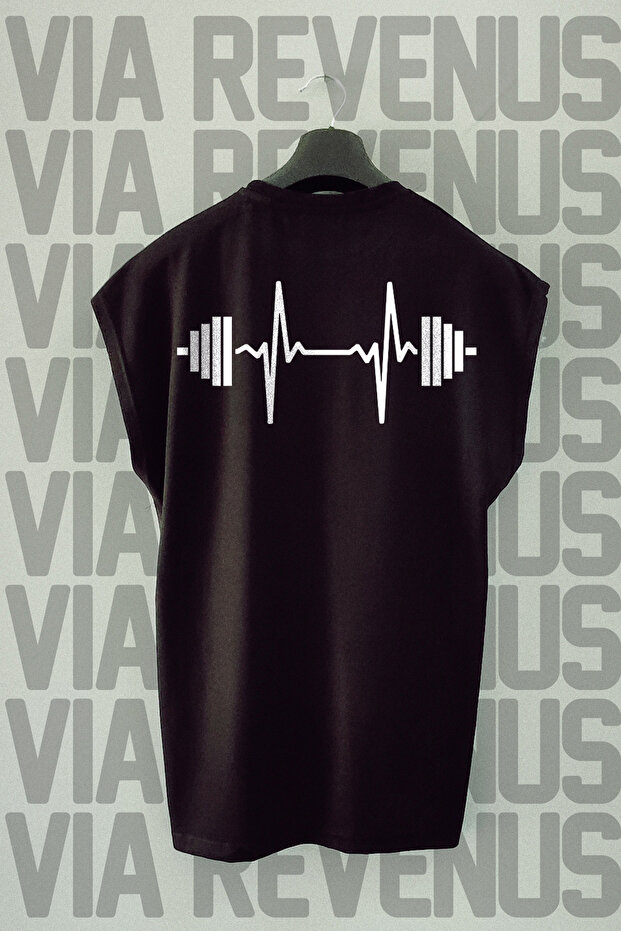 Gym Life Back Printed Oversize Wide Fit Zero Sleeve Black Sports T-Shirt