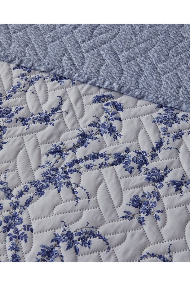 Scroll Flowers Tek Kişilik Çok Amaçlı Örtü Mavi - 3