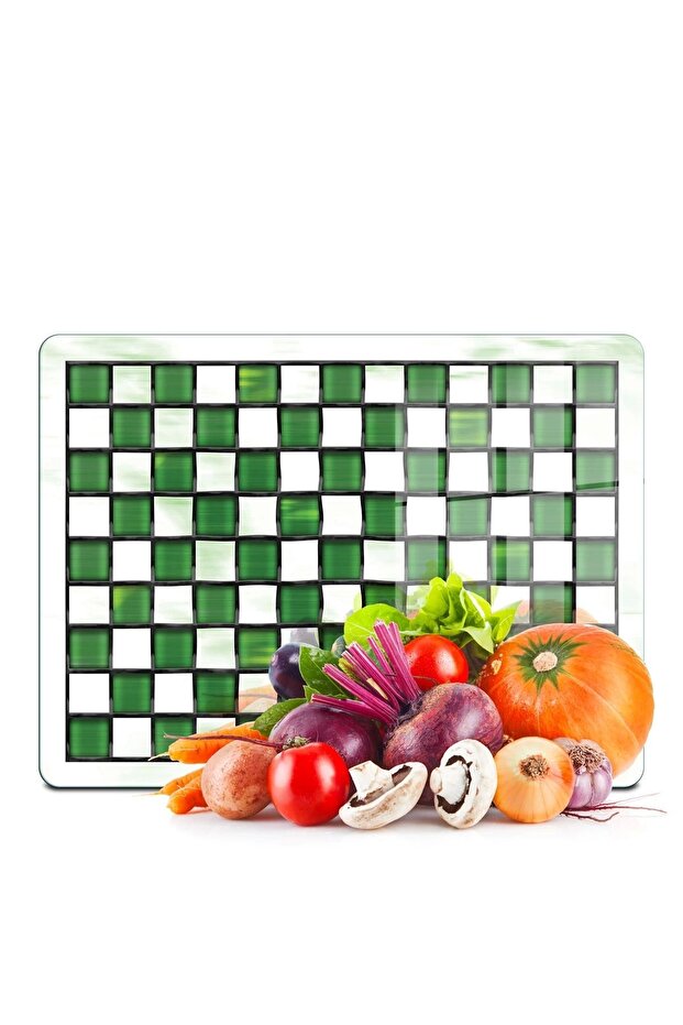 Glass Cutting Board and Presentation Tray Mackenzie Green White 20X30 cm
