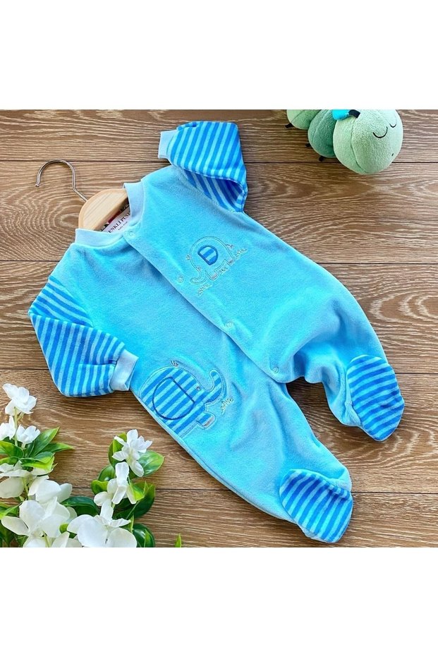 Baby Onesie with Velvet Booties Winter Seasonal Elephant