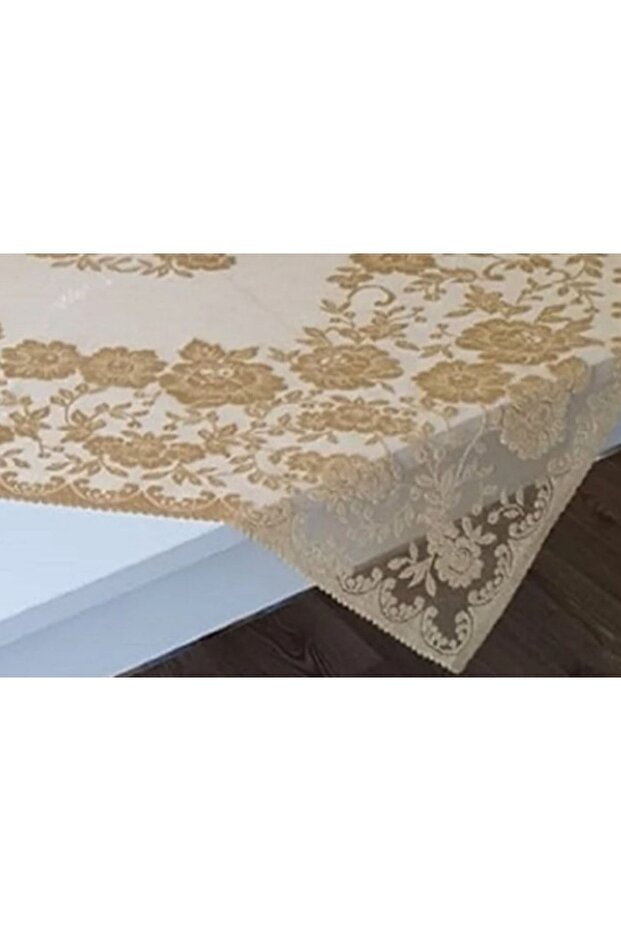 Güllü Desen Örme Masa Örtüsü Gold - 3