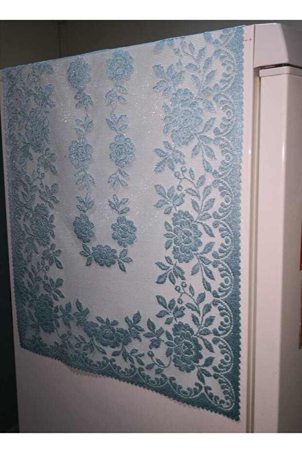 غطاء ثلاجة محبوك على شكل وردة أزرق 50 × 155 سم