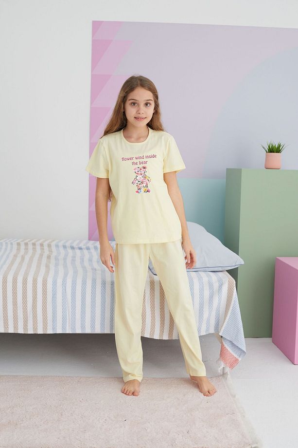 sarı Pamuklu Örme Pijama Takım - 3