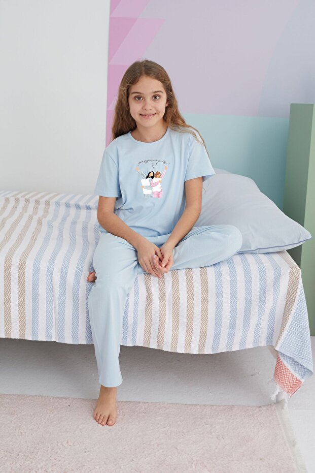mavi Pamuklu Örme Pijama Takım - 3