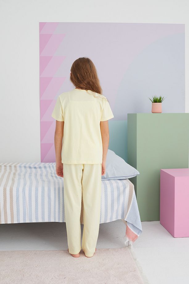 sarı Pamuklu Örme Pijama Takım - 5