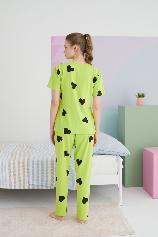 çok renkli Pamuklu Örme Pijama Takım - 4