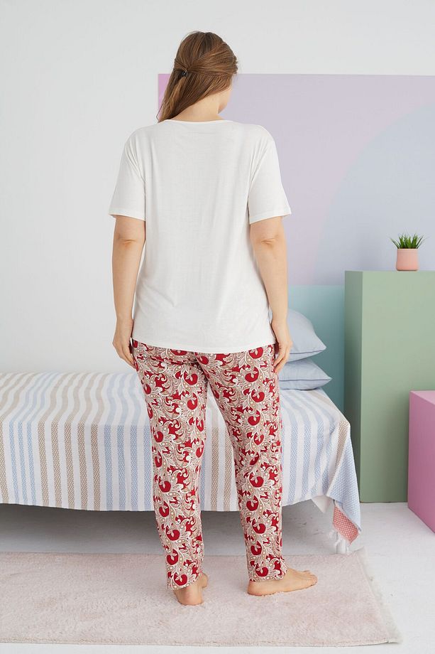 çok renkli Curve Büyük Beden Battal Boy Viskon Örme Pijama Takımı - 3