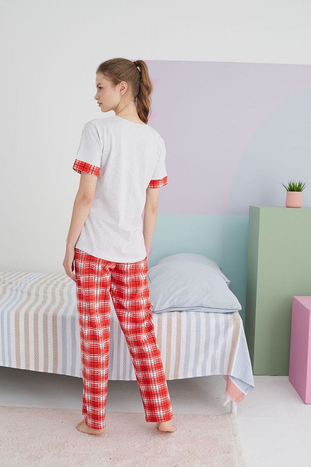 çok renkli Pamuklu Örme Pijama Takım - 4