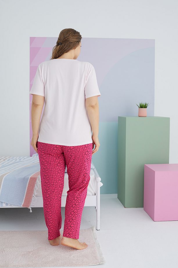 çok renkli Curve Büyük Beden Battal Boy Pamuklu Örme Pijama Takımı - 3