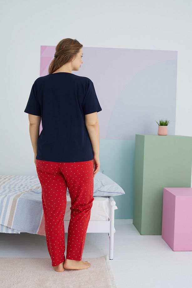 çok renkli Curve Büyük Beden Battal Boy Pamuklu Örme Pijama Takımı - 3
