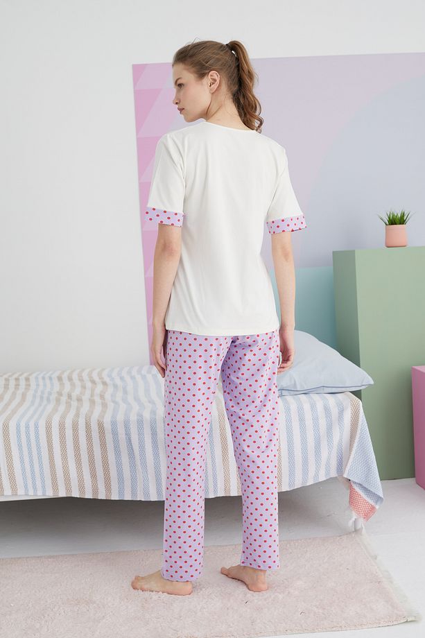 çok renkli Pamuklu Örme Pijama Takım - 4