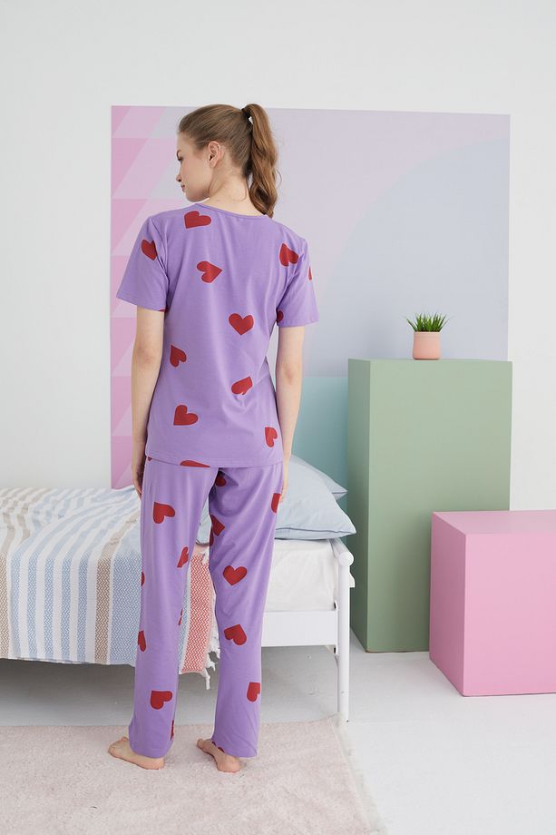 çok renkli Pamuklu Örme Pijama Takım - 4