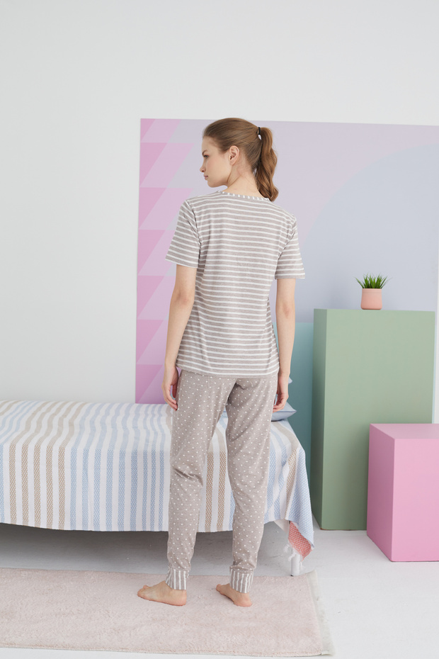 çok renkli Pamuklu Örme Pijama Takım - 3