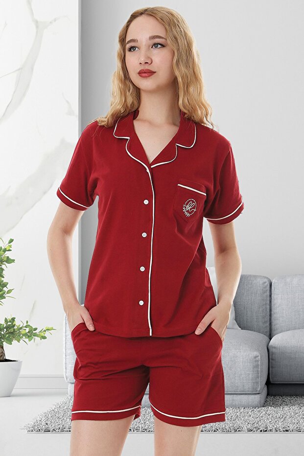 Women's Pajama Set with Button Cotton Shorts