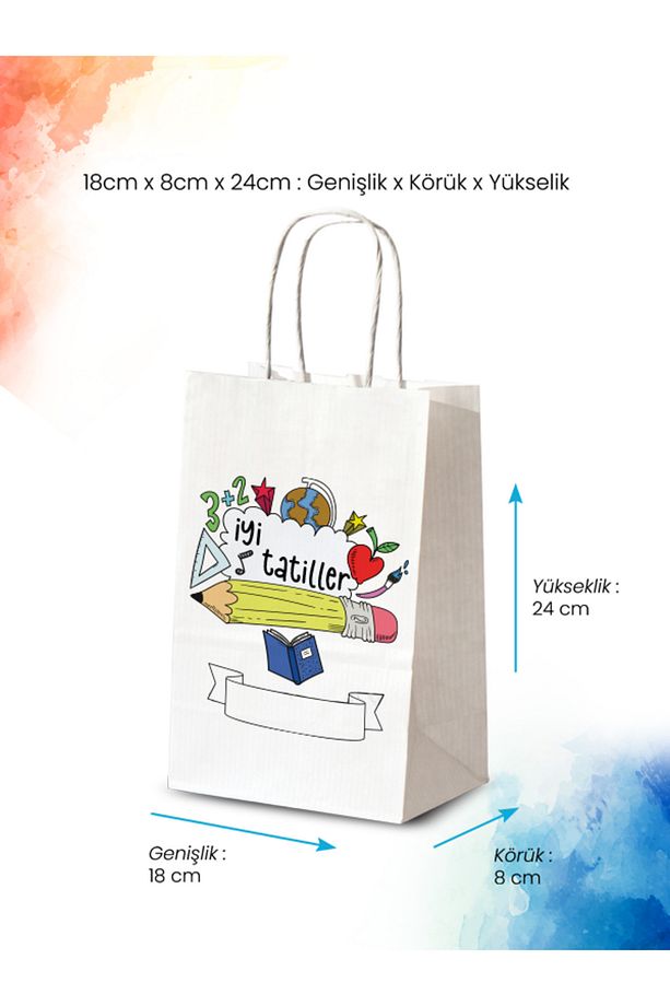 50 Adet Iyi Tatiller Baskılı Hediyelik Kağıt Çanta/poşet 18x8x24 Cm - 1