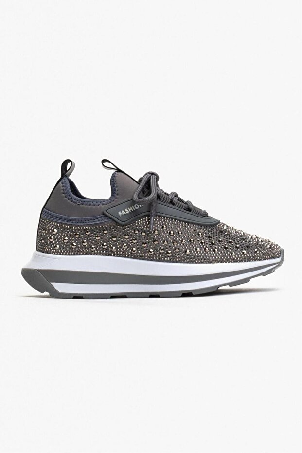 Kadın Kristal Taş Detaylı Yüksek Tabanlı Yürüyüş Ayakkabısı - 5