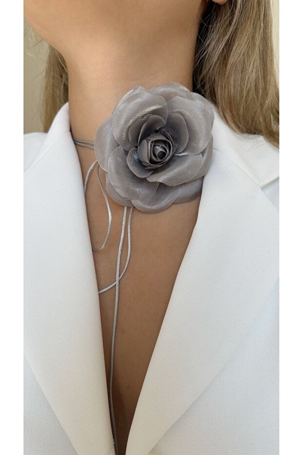 Lace-Up Fabric Flower Choker Necklace Rose Necklace