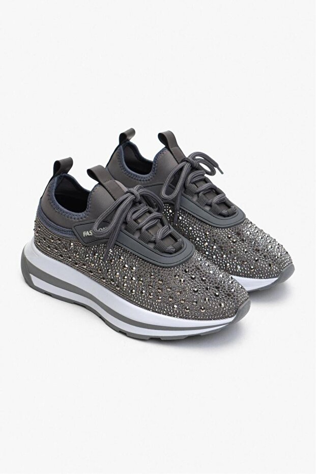 Kadın Kristal Taş Detaylı Yüksek Tabanlı Yürüyüş Ayakkabısı - 4