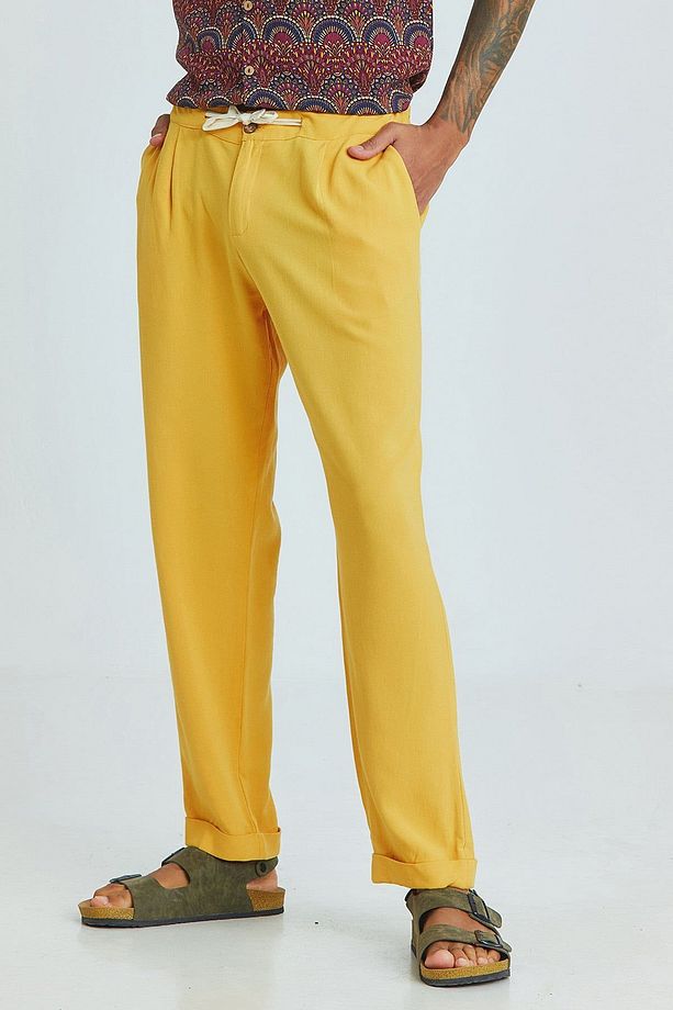 Duble Paça Bohem Erkek Pantolonu Sarı - 5