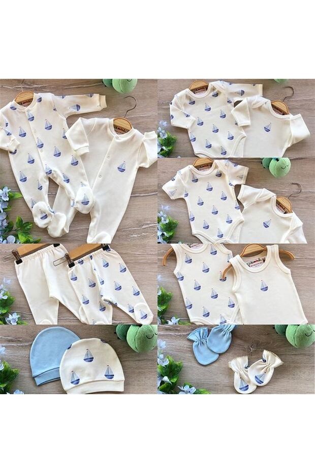 14-Piece Newborn Hospital Release Baby Bodysuit Set Sailing