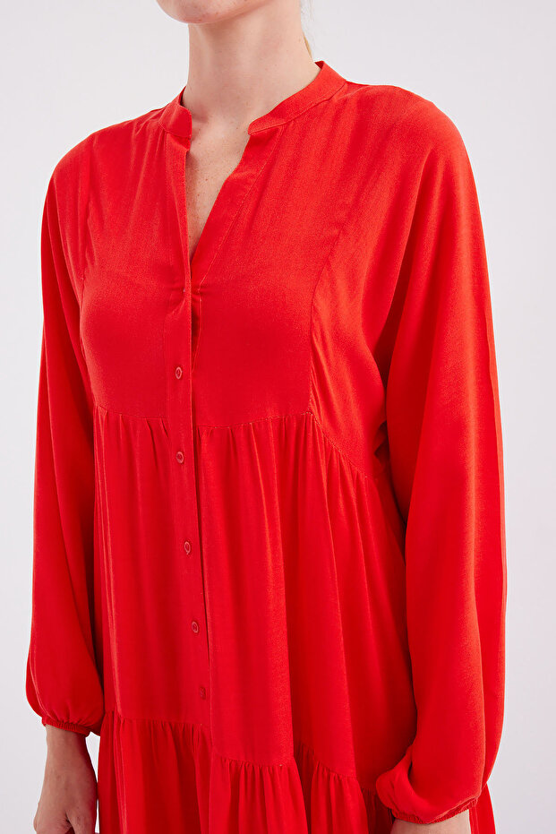 2423 موديل فستان أحمر منقوش أصلي - 7