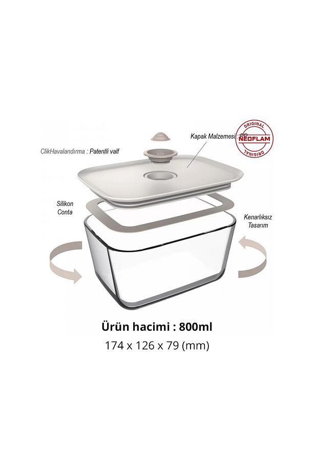 Fika Clik Dikdörtgen Saklama Kabı Bej 800 ml 3 Parça Set - 1