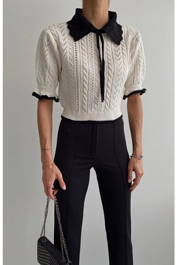 Baby Collar Short Sleeve Knitwear Blouse