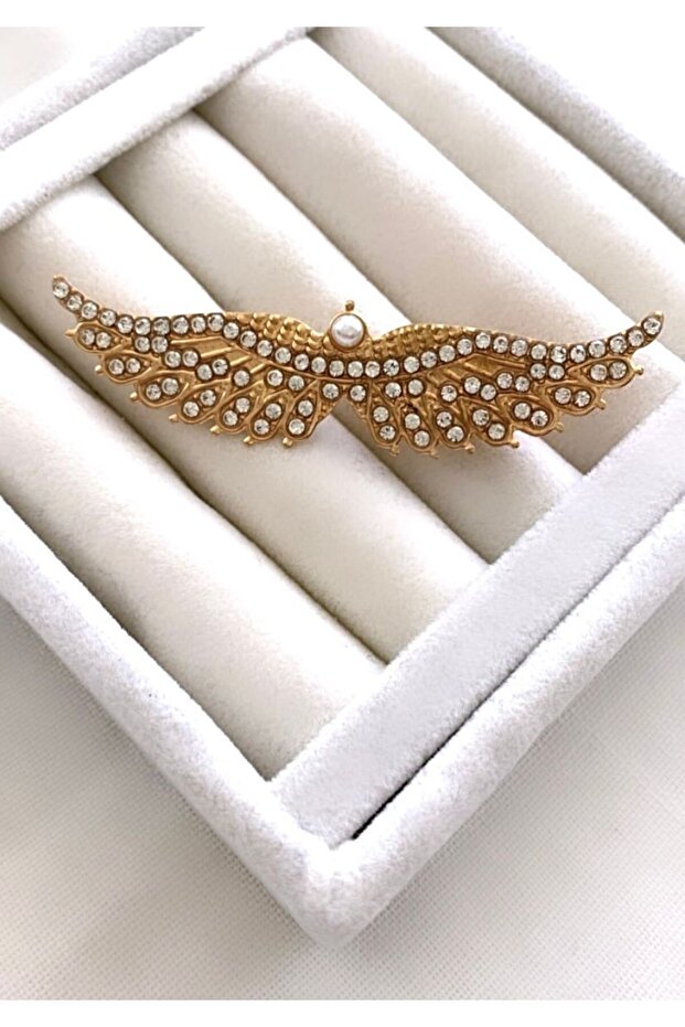 Angel Wing Stone and Pearl Detailed Side Buckle (8 cm)