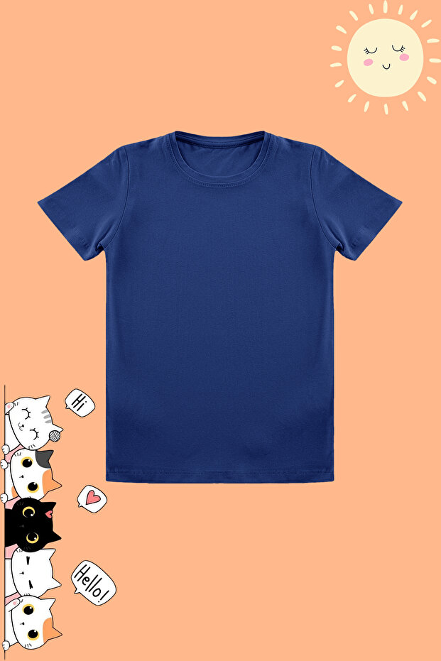 Lacivert-Beyaz 2'li Erkek Çocuk Pamuklu Basic Regular Kalıp Kısa Kol Örme T-Shirt TKDSS24TS00018 - 4