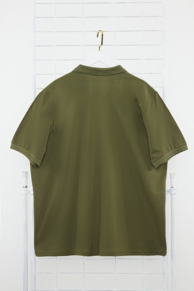 Büyük Beden Haki Regular/Normal Kesim Basic %100 Pamuk Polo Yaka T-shirt TMNSS24BF00000 - 8