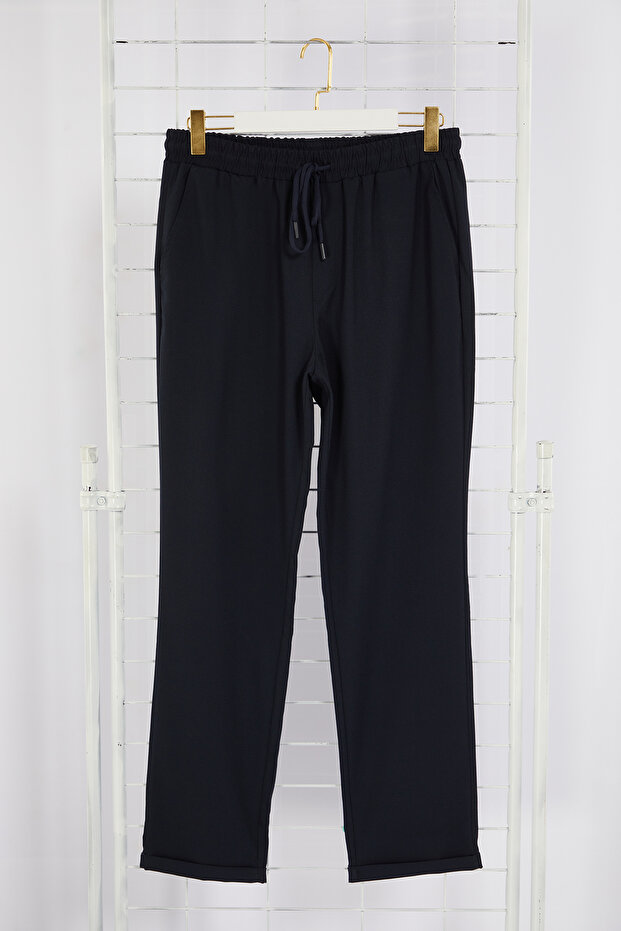 Lacivert Beli Lastikli Slim Fit Duble Paça Kumaş Pantolon TMNAW21PL0107 - 9