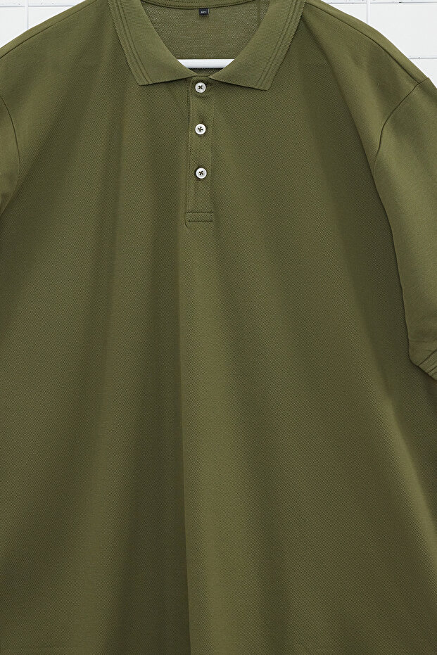 Büyük Beden Haki Regular/Normal Kesim Basic %100 Pamuk Polo Yaka T-shirt TMNSS24BF00000 - 7