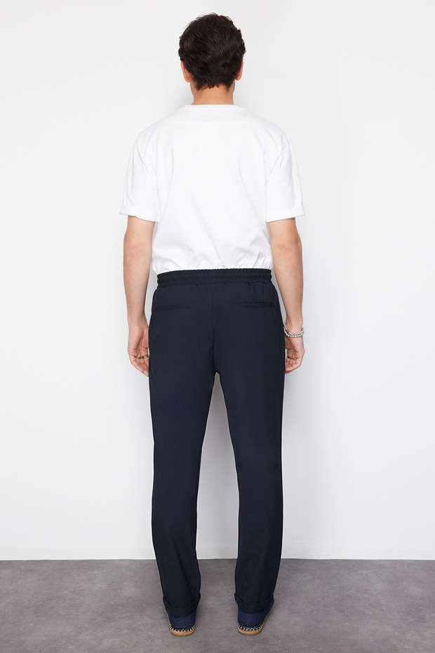 Lacivert Beli Lastikli Slim Fit Duble Paça Kumaş Pantolon TMNAW21PL0107 - 3