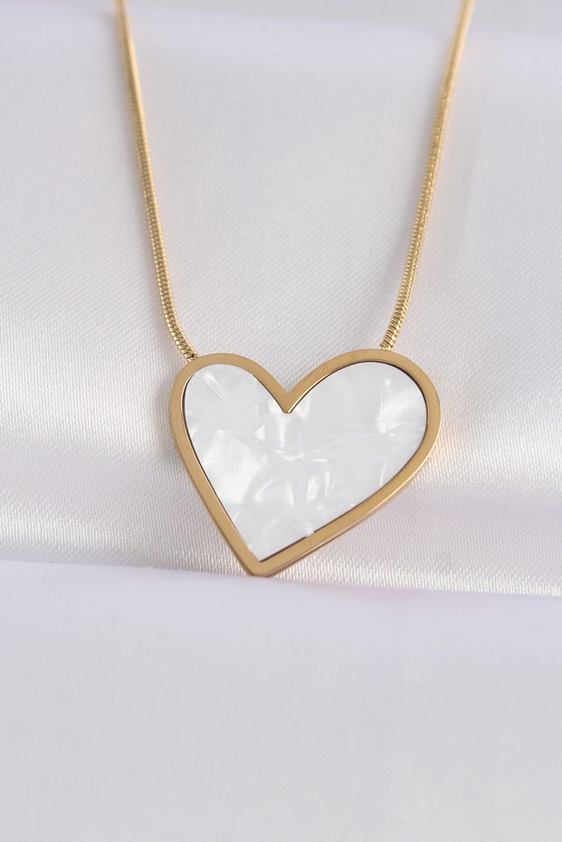 316L Steel Chain Gold Color Marble Pattern Heart Necklace