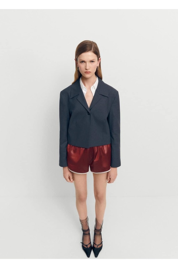 Beli lastikli saten şort - 2