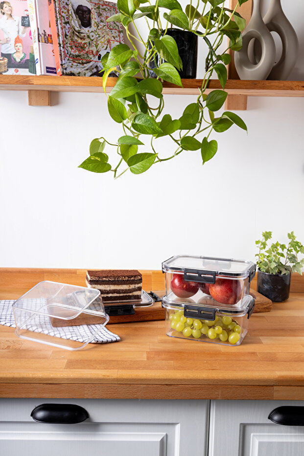 900ML Set of 3 Rectangular Clear Storage Container with Lock Lid - 6