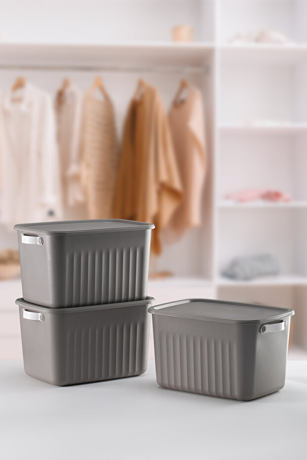 Boxify Mix 15 Lt 3 Pieces Multi-Purpose Organizer Box with Lid, Decorative Storage Box, Organizer