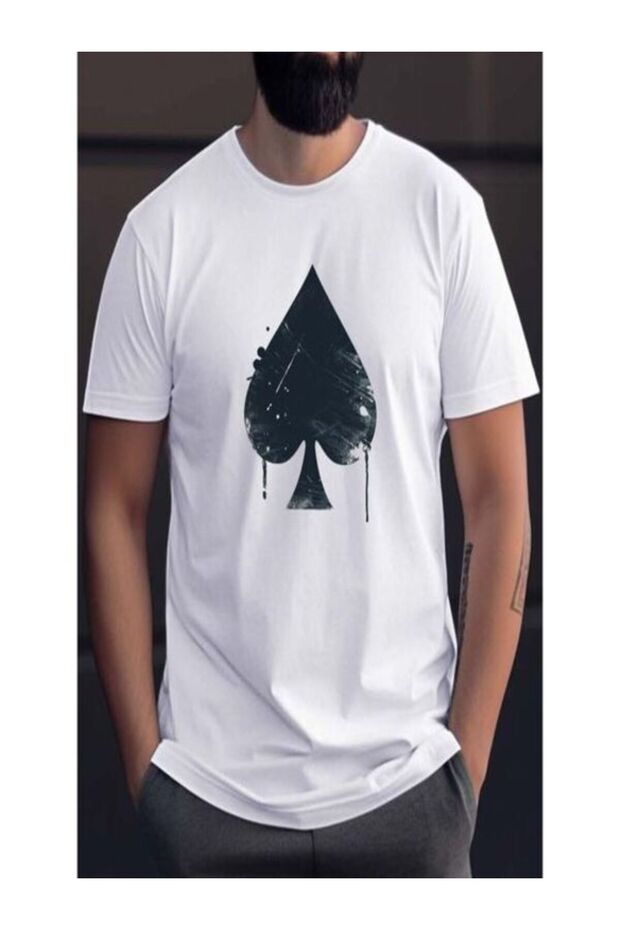 White Printed Oversize T-Shirt - Crew Neck, Short Sleeve