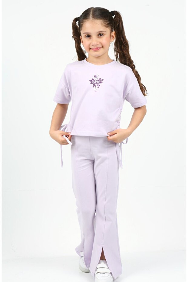 Lilac Slit Leggings & Drawstring T-shirt Girls' Set TYK0011