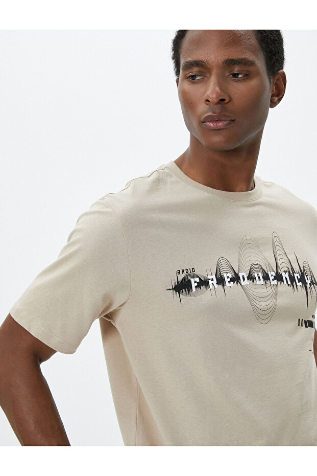 Crew Neck Slogan Printed Cotton T-Shirt