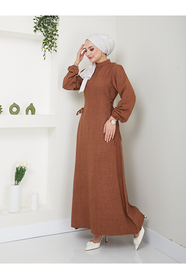Women's Ruched Detail Drawstring Hijab Dress