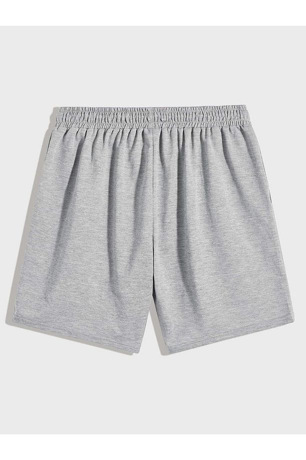 NY Minimal Detay Basklı Bol Kesim Salaş Penye Şort - Siyah ve Gri Yüksek Bel Cepli Unisex Şort - 2