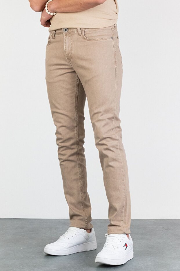 Men's Jeff Beige Grinded Slim Fit Lycra Jean Jeans