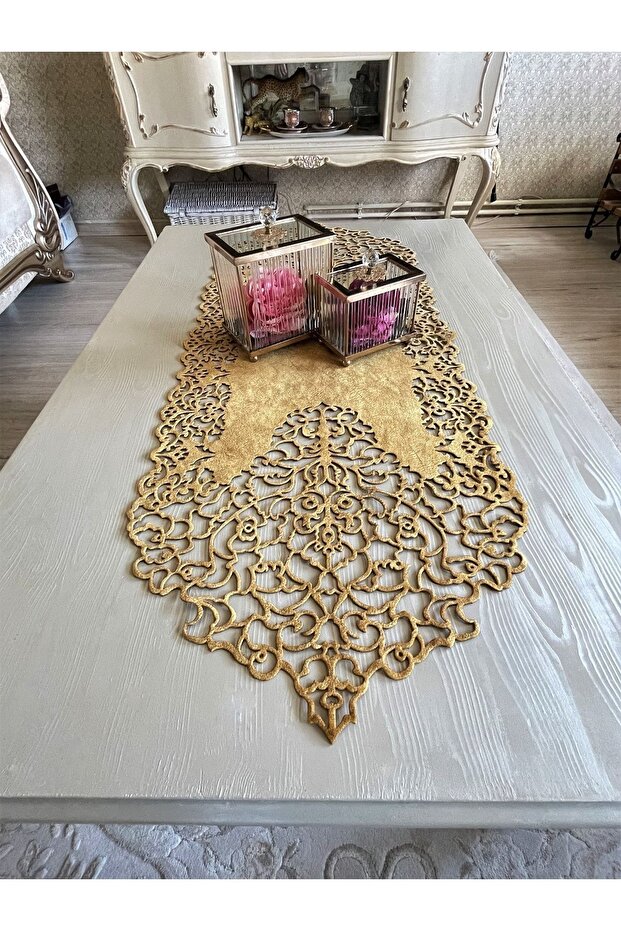 Mustard Yellow Suede Fabric Thin Cut Runner Coffee Table Length 40x100cm