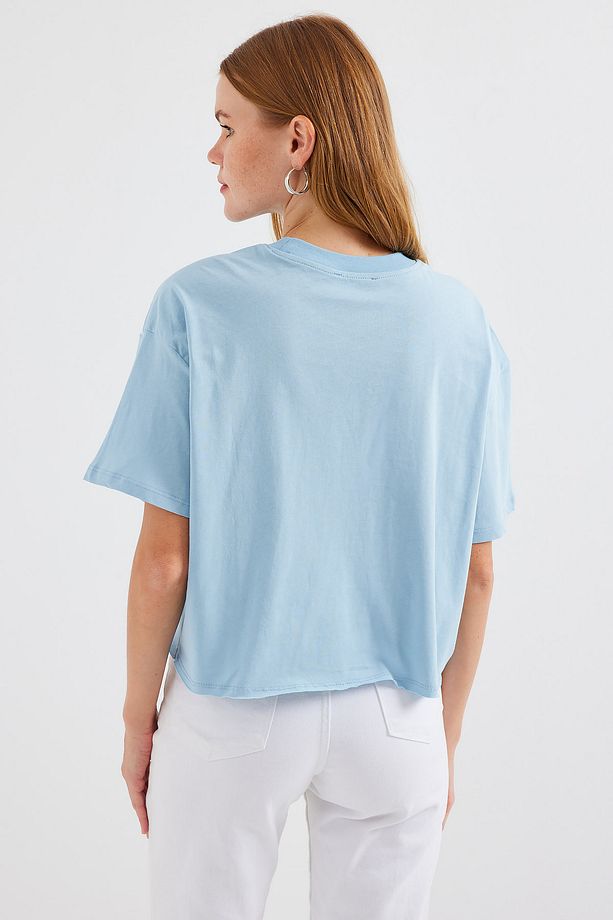 4321 Cep Detaylı Oversize Tshirt - Mavi - 6