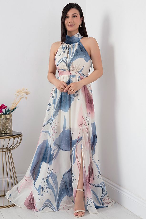 Halter Yaka Şifon Elbise GRS3242 - 1
