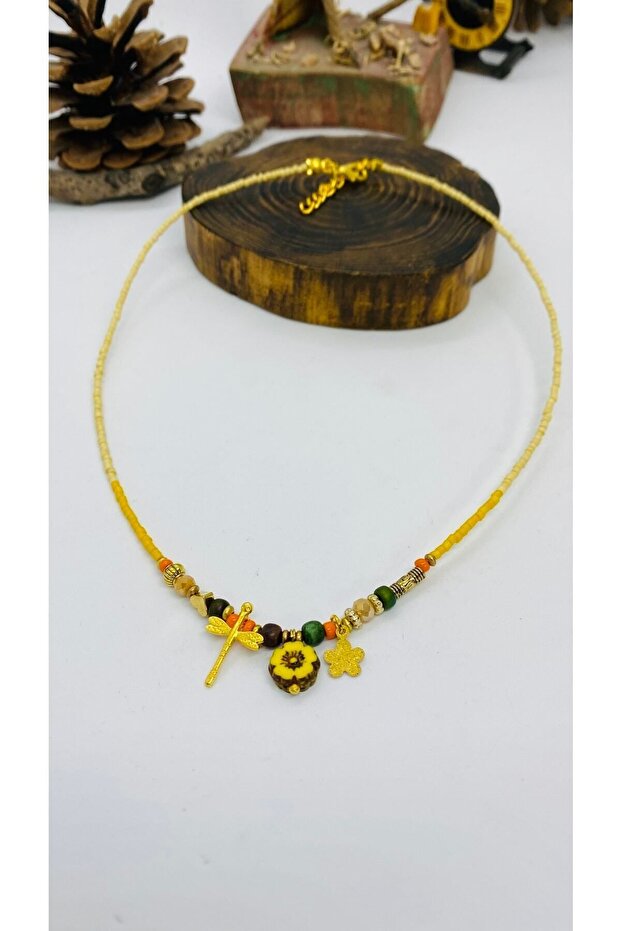 Handmade Ethnic Authentic Hippie Glass Flower Beads Sand Beads Dragonfly Figured Necklace