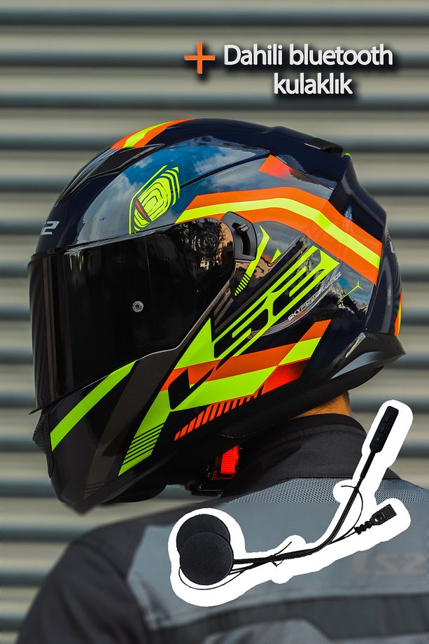 Stream Evo Reflex Mavi Turuncu Kask + Dahili Bluetooth Kulaklık - 1